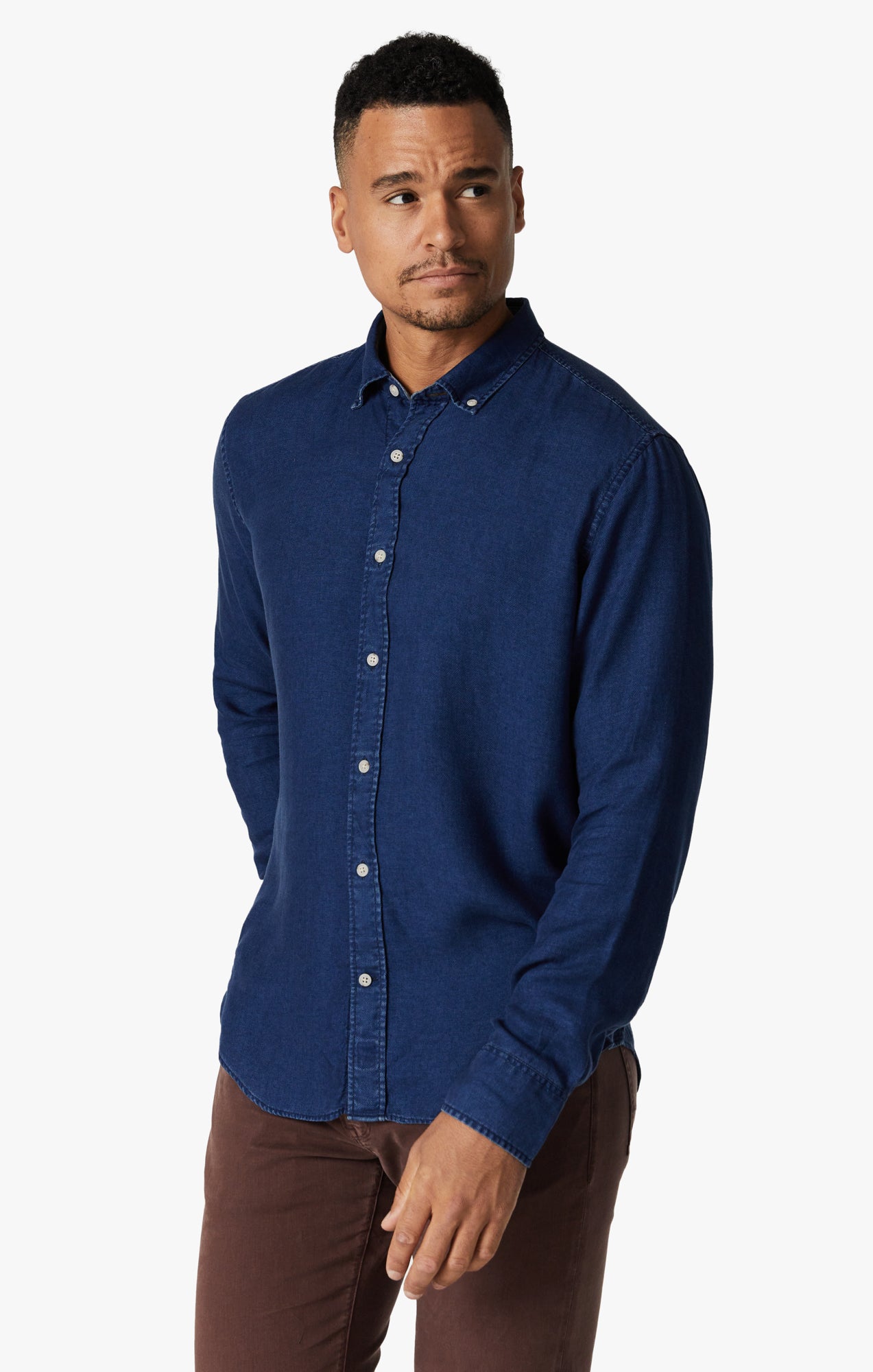 Luxury shirt for men - Dsquared2 dark blue denim shirt with paint stain  effect
